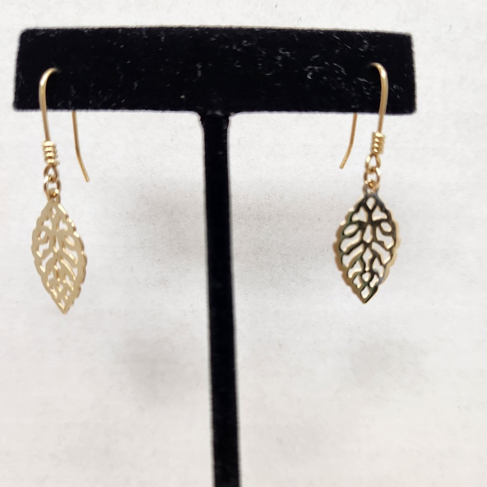 James Avery Retired Leaf Dangle Earrings 14k Yellow Gold Fishhook Style With Box - Picture 11 of 13